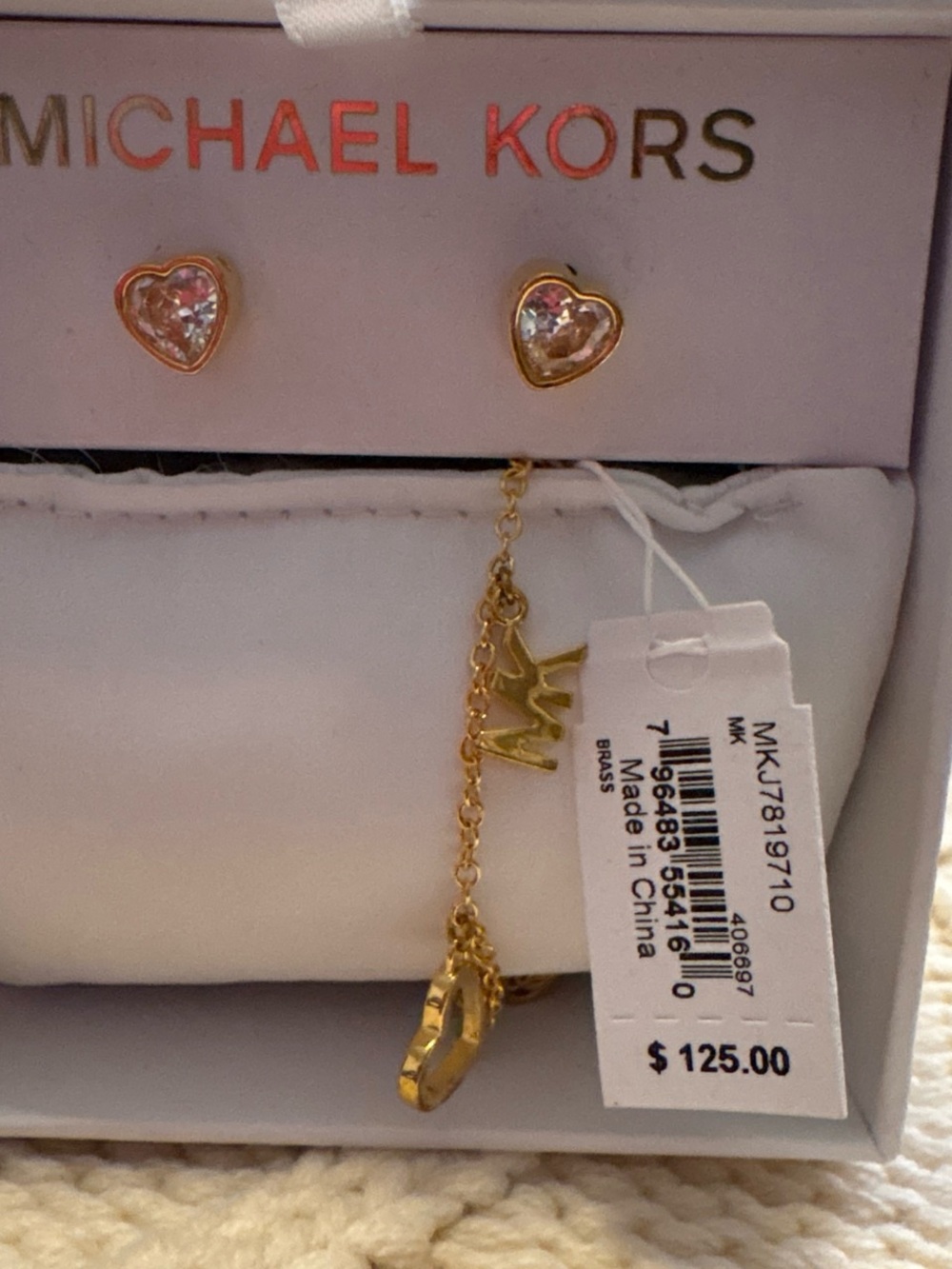 Michael Kors Gold Heart Crystal Stud Earrings with Pink Accent